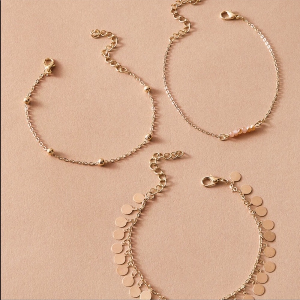 {3pcs} gold dangle ankle bracelets - Picture 2 of 4